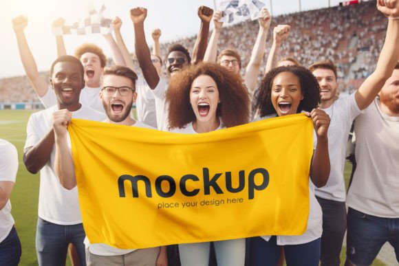 Download Football Fans Hold a Flag Mockup - Premium Bundle