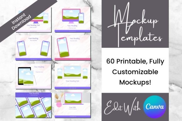 Download 60 Digital Product Mockups - Pink Purple - Mockups Collection
